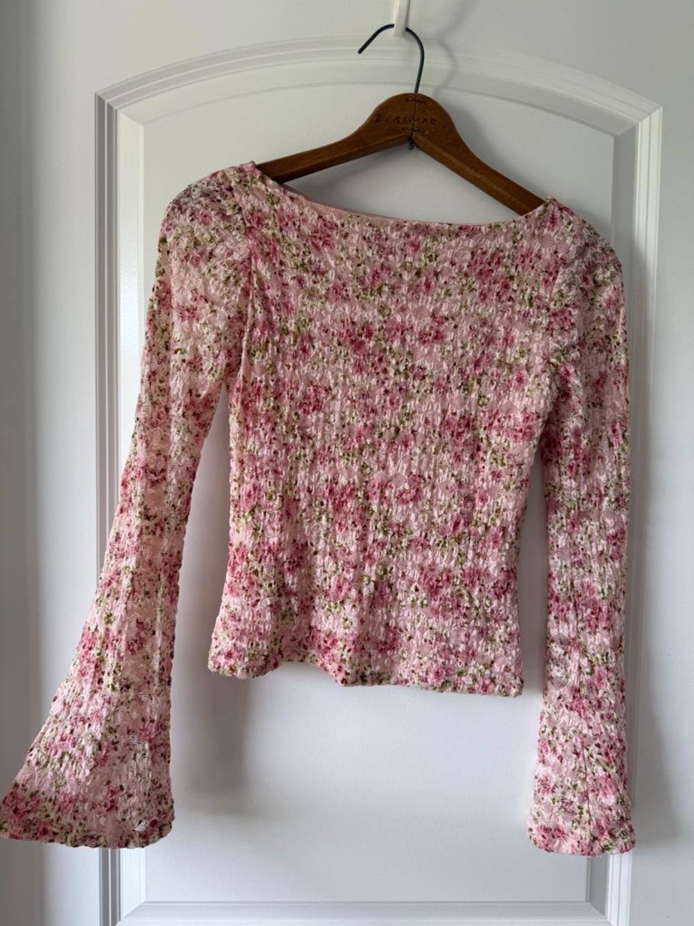 Whimsical Ren Faire Fairy Pink Floral Bell-Sleeve Top